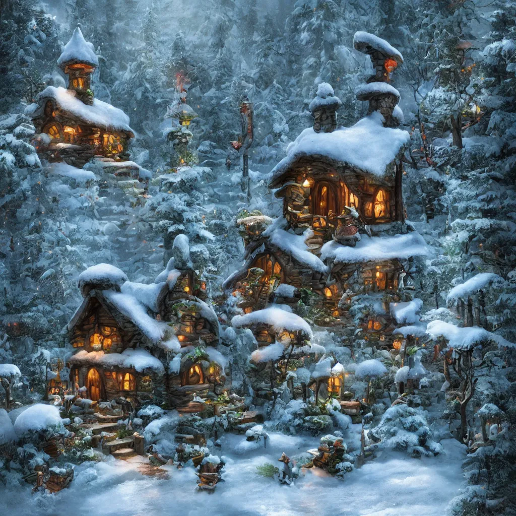 Image similar to elf magical forest cabin with a chimney fantasy, trending on artstation, octane