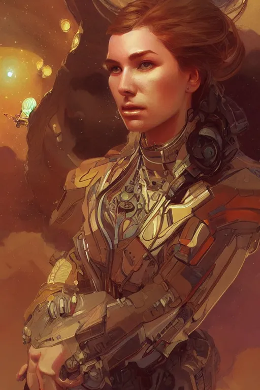 Prompt: portrait of a space explorer, D&D, fantasy, intricate, highly detailed, digital painting, artstation, concept art, smooth, sharp focus, illustration, art by artgerm and greg rutkowski and alphonse mucha