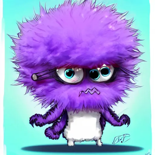 Image similar to purple fluffy cute chibi monster, digital art, very adorable