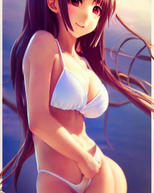 Image similar to character concept art of an pretty anime girl in bikini | | cute - fine - face, pretty face, realistic shaded perfect face, fine details by stanley artgerm lau, wlop, rossdraws, james jean, andrei riabovitchev, marc simonetti, and sakimichan, trending on artstation