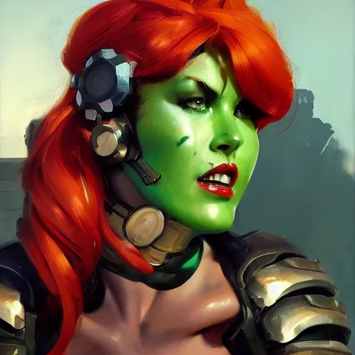 Image similar to greg manchess portrait painting of armored poison ivy as overwatch character, medium shot, asymmetrical, profile picture, organic painting, sunny day, matte painting, bold shapes, hard edges, street art, trending on artstation, by huang guangjian and gil elvgren and sachin teng