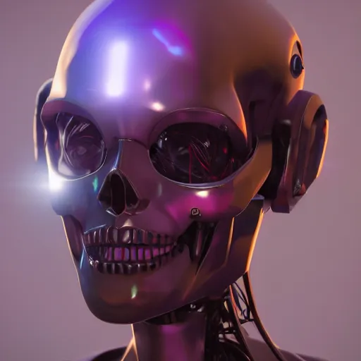 Prompt: digital art of robot face skull avatar, unreal 5, DAZ3D, 4k, hyperrealistic, octane render, dramatic lighting, rim lights