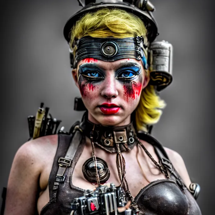 Image similar to photograph of a real - life very beautiful atompunk warrior. extremely detailed. dslr. 8 5 mm.