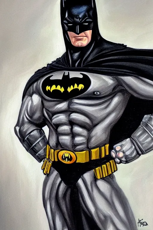 Image similar to A portrait painting of the muscular batman