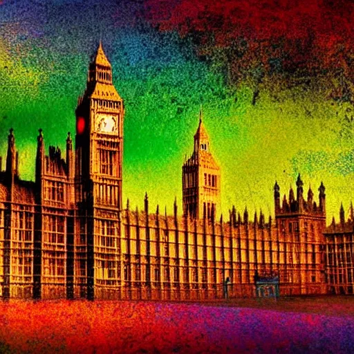 Prompt: The sculpture is a beautiful landscape of the Houses of Parliament in London. The colors are very bright and vibrant, and the scene is very peaceful and serene. Sabattier filter by Mordecai Ardon accurate
