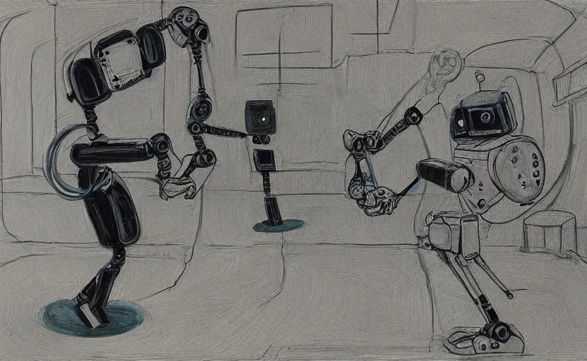 Prompt: a metaphor for teaching a robot how to love art