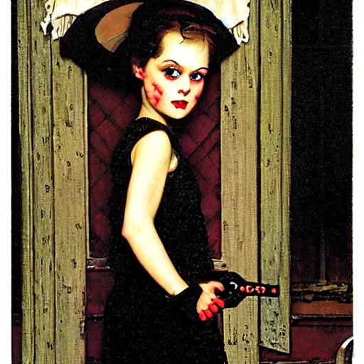 Image similar to goth girl, by Norman Rockwell