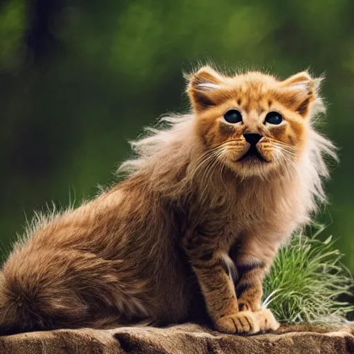 Prompt: cute kitten with a full lion's mane, photography