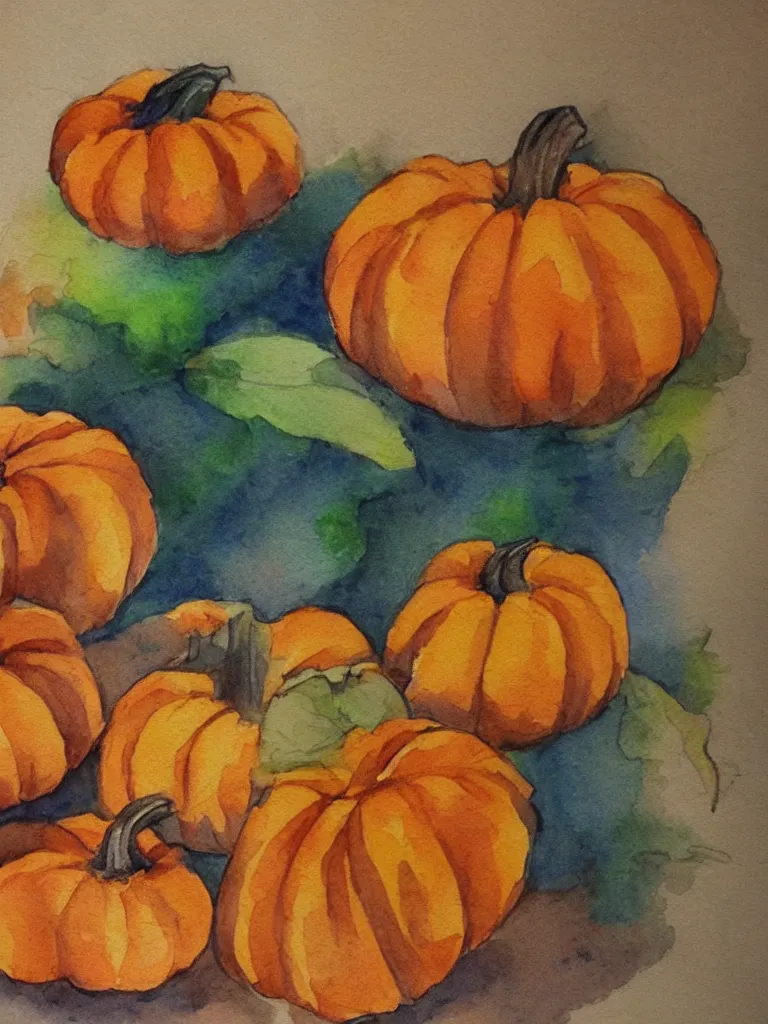 Prompt: autumn pumpkin watercolor by arti chauhan trending on artstation