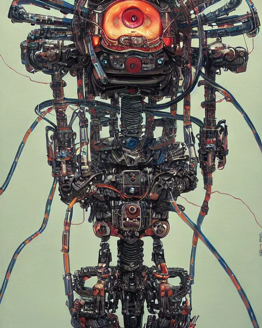 Image similar to Kuniyoshi portrait of a robot saint made of cables and robotic pod by peter mohrbacher