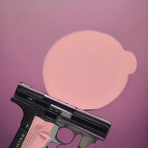 Prompt: beautiful surreal pistol, light pink, Japanese style, cute, cinematic lighting, detailed oil painting, 8k