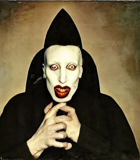 Image similar to portrait of marilyn manson by joel peter witkin and hieronymus bosch, high quality, high detail