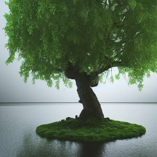 Prompt: very detailed photo of tree near a river, 4k, cinematic, universe, cinematic lightning, render, nature