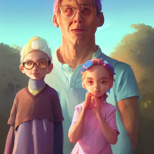 Image similar to painted portrait of a family portrait of foxes, fantastically pastel colors, octane render, matte painting concept art, official fanart behance hd artstation by jesper elsing, by rhads and makoto shinkai and lois van baarle and ilya kuvshinov and rossdraws