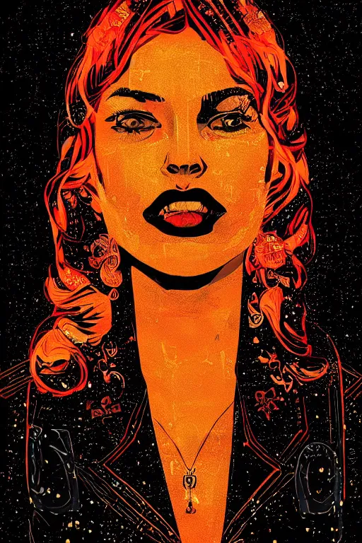 Image similar to black gold stylized mafia queen portrait, grunge art, dan mumford, victo ngai, alena aenami