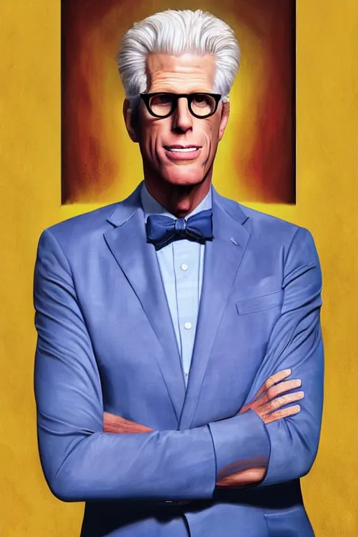 Prompt: a painting of ted danson in the good place, art by diego fazio, robin eley