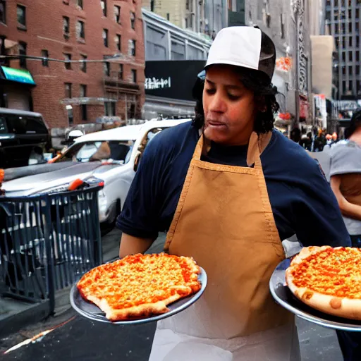 Image similar to Picture from NYTimes new trend in NYC - hot dog vendors selling deep fried pizza