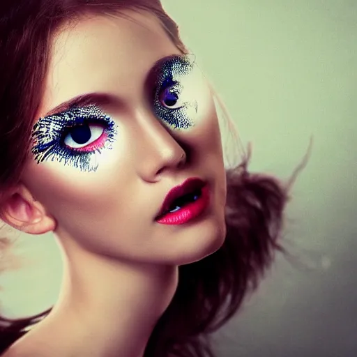 Image similar to girl with 5 eyes, fashion photo, detailed, realistic