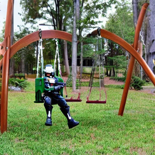 Image similar to master chief on a swing set