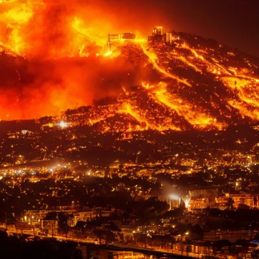 Prompt: a photograph photo of a city being scorched by holy fire from the sky and meteors