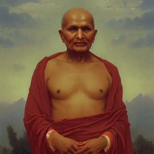 Image similar to an oil painting of Nisargadatta Maharaj, by Bouguereau, highly detailed and intricate,