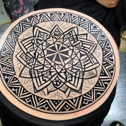Image similar to tattoo design, stencil, tattoo stencil, traditional, a world famous tattoo of a geometric table-s 100