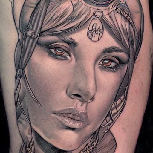 Image similar to a beautiful portrait of a heavily tattooed Greek Goddess Travis Charest style