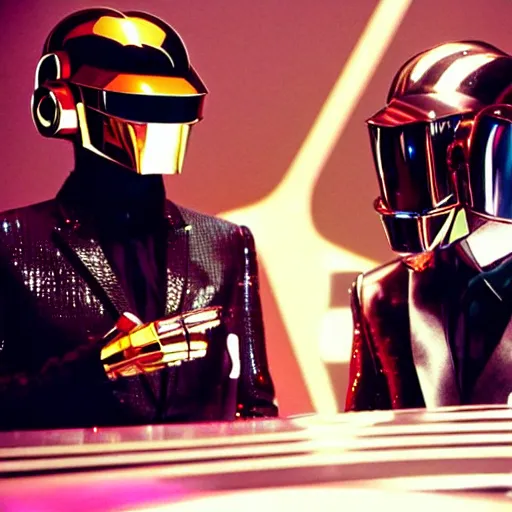 Prompt: Daft Punk pondering their orbs