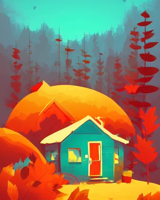 Image similar to autumn hill cabin man illustration by anton fadeev