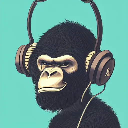 Prompt: stoned ape with headphones and knitted cap, extremely detailed, sharp focus, wide view, full body pose, smooth, digital illustration, by james jean, by rossdraws, frank franzzeta, mcbess, sakimichan, brosmin, danton fadeev, steve simpson