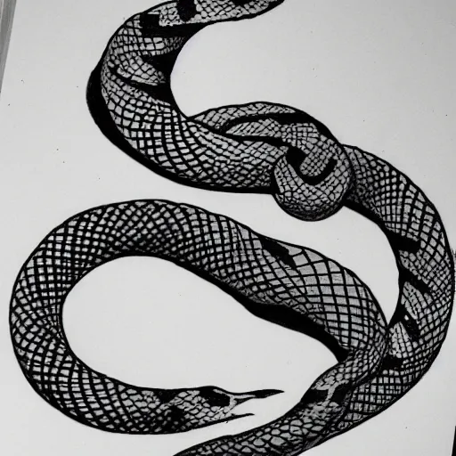 Prompt: sketch of a snake tattoo, black and white drawing
