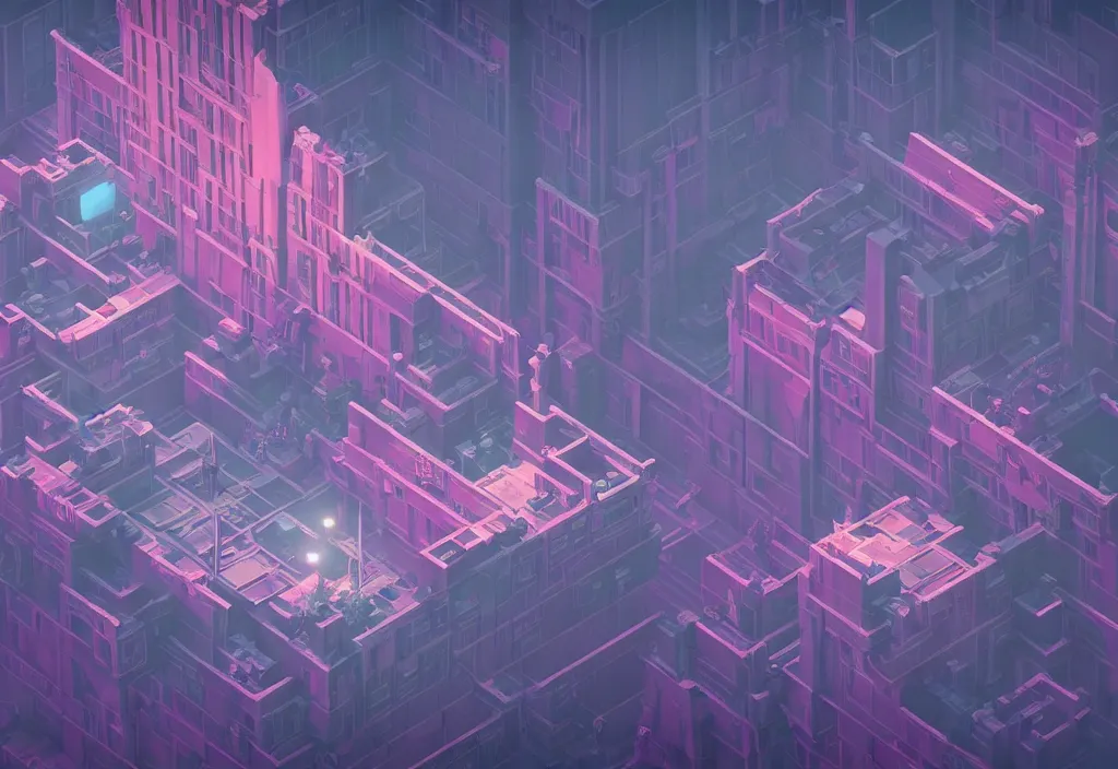 Image similar to hospital isometric magicavoxel bloodborne no mans sky, vaporwave, cinematic lighting, 4 k