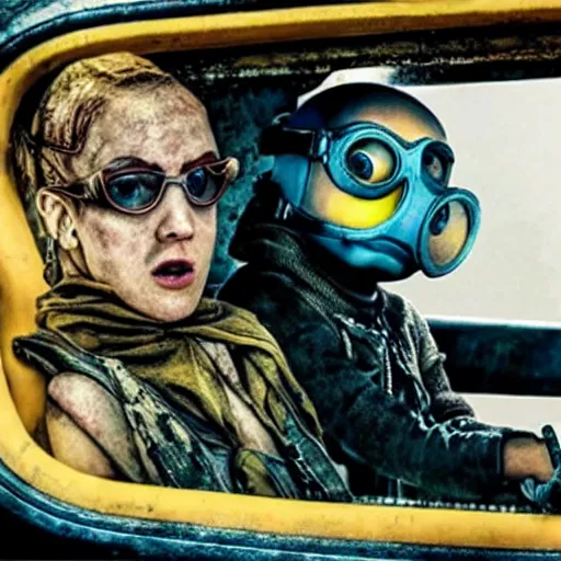 Image similar to a ( ( minion ) ) in the mad max fury road!! still from movie