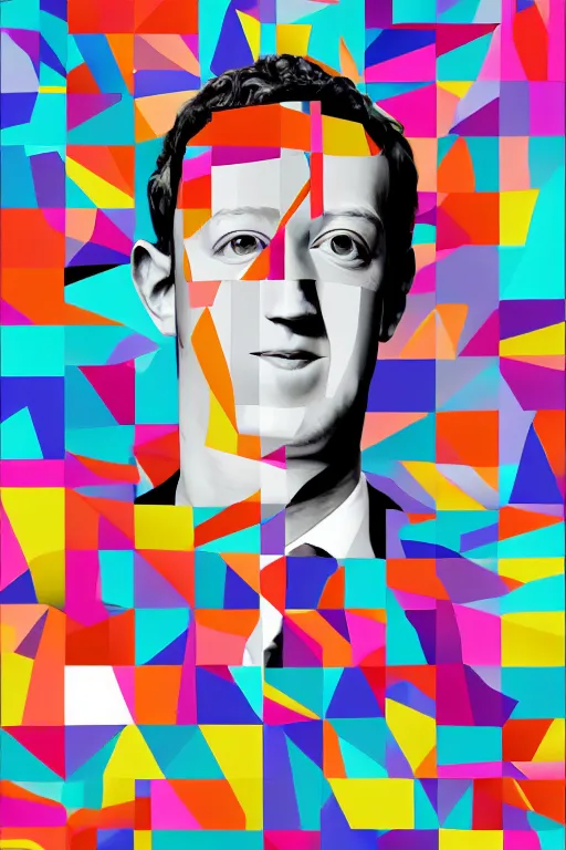 Prompt: cubist portrait of mark zuckerberg cutout digital illustration cartoon colorful beeple
