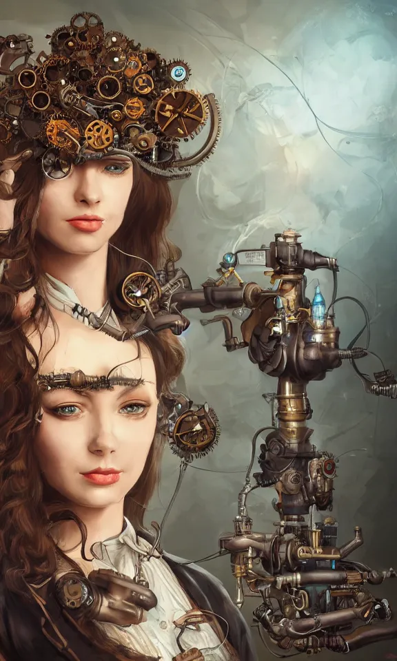 Image similar to steampunk scientist, portrait, medium shot, digital art, concept art, fantasy art, highly detailed, hd wallpaper, hdr, artstation, deviantart, behance