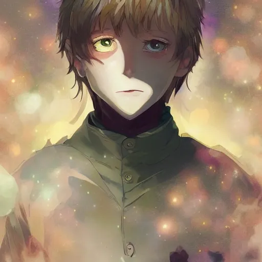 Image similar to portrait of a tragic boy who wanders the town of crystals, anime fantasy illustration by tomoyuki yamasaki, kyoto studio, madhouse, ufotable, trending on artstation