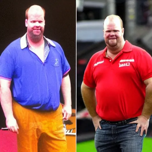 Prompt: skinny raymond van barneveld, having lost fifty pounds, weight loss, muscular, diet, healthy