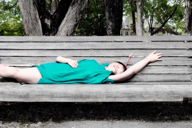 Image similar to [Lyra Heartstrings] laying on a park bench