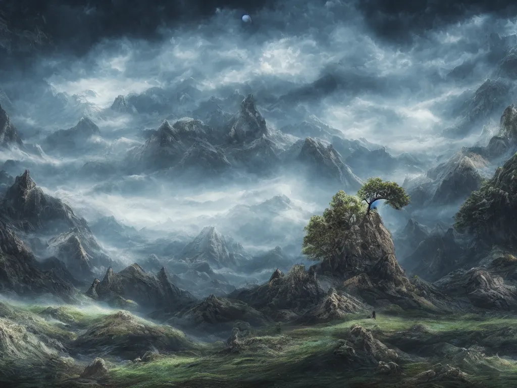 Image similar to a beautiful surreal landscape, highly detailed, matte, 4K