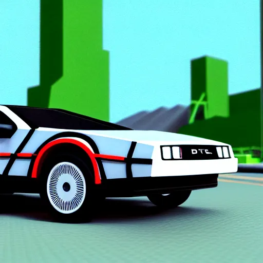 Image similar to back to the future delorean driving in old west, nintendo 6 4 screenshot, low poly, aliased