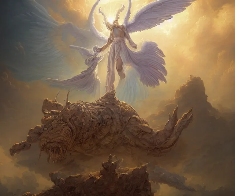 Prompt: a beautiful classical painting of a massive biblically - accurate alien seraphim, backlit, strong rim light, highly detailed, digital painting, hdri, by greg rutkowski and peter mohrbacher and dan mumford and justin gerard, vivid colors, detailed shading, 8 k resolution, intricate, smooth