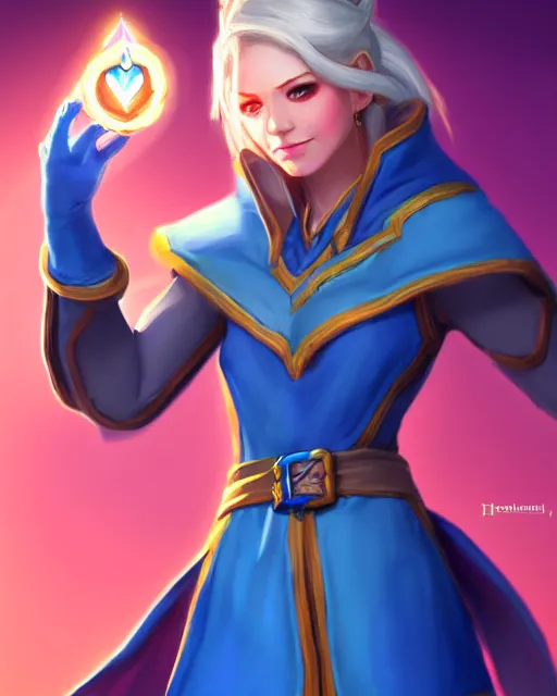 Image similar to perfectly - centered!! looking at the camera!!! full body portrait of the female blue mage, bright lighting, by hearthstone, concept art, hearthstone mastered art