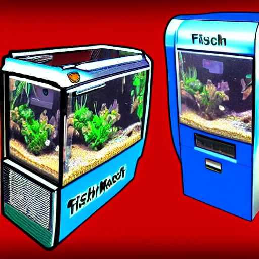 Prompt: fishtank, vending machine, digital art