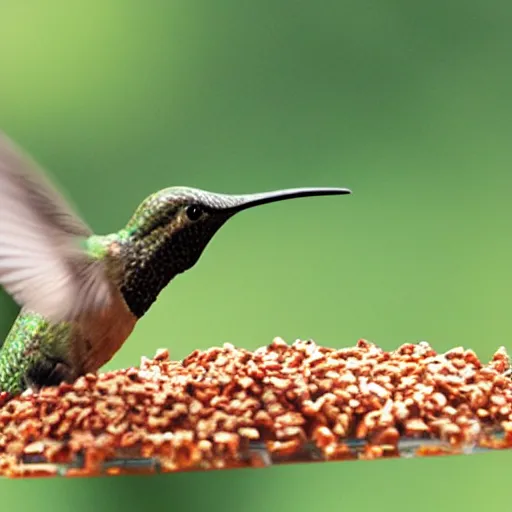 Image similar to a realistic photo of a hummingbird making honey out of worms