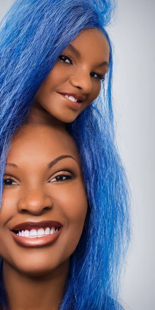 Image similar to black woman with blue hair smiling