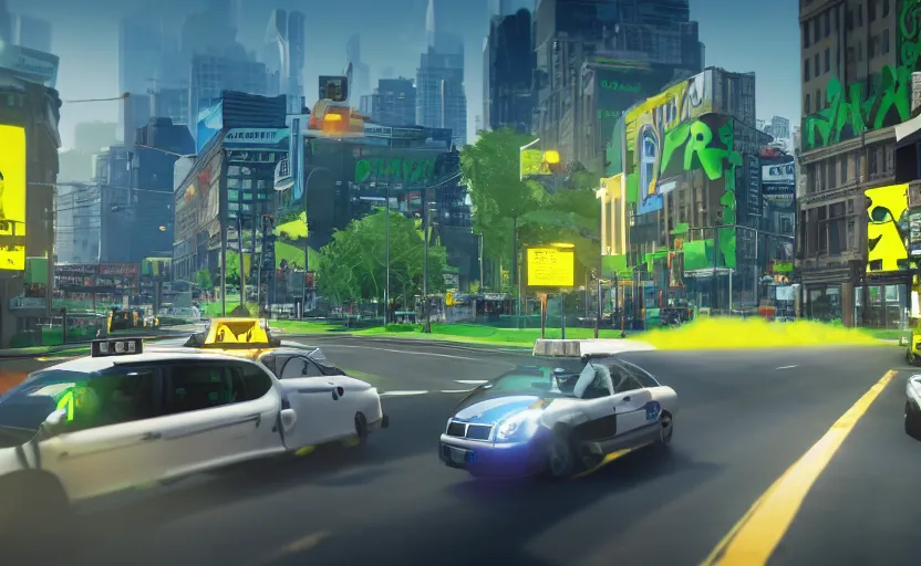 Prompt: ps 4 game about a frog driving a taxi, unreal 4 screenshot,