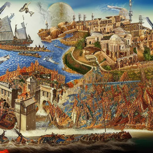 Prompt: The fall of Constantinople, detailed, masterpiece, exciting, 4k,