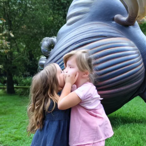 Image similar to little girl kissing a giant snail photo