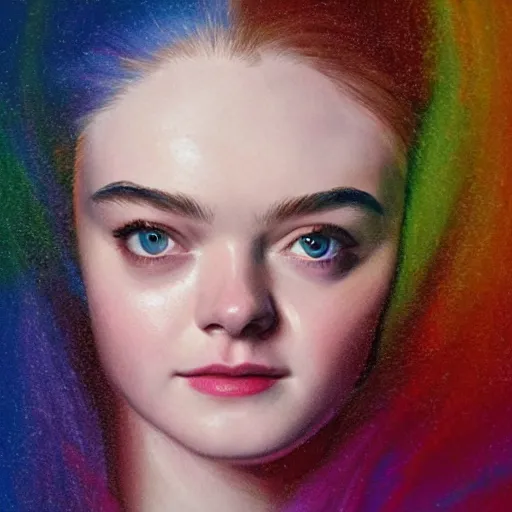 Image similar to professional painting of Elle Fanning in the style of Gabriel Dawe, head and shoulders portrait, symmetrical facial features, smooth, sharp focus, illustration, intricate, stormy weather, extremely detailed masterpiece,