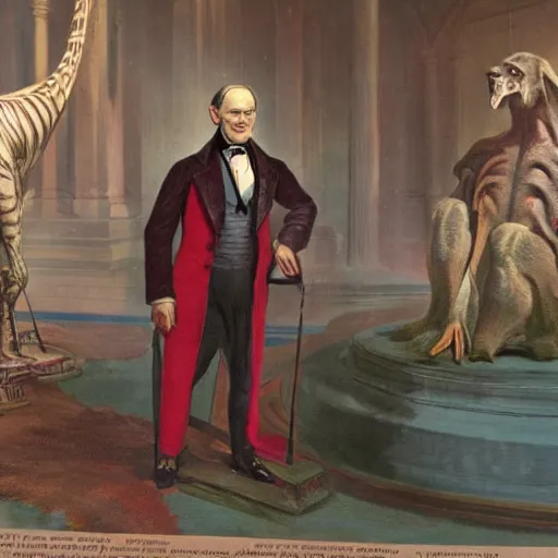 Prompt: photo of Sir Richard Owen visiting the Crystal Palace exhibition in London 1851 , ultra realistic , renderman , hd, ultra-hd,